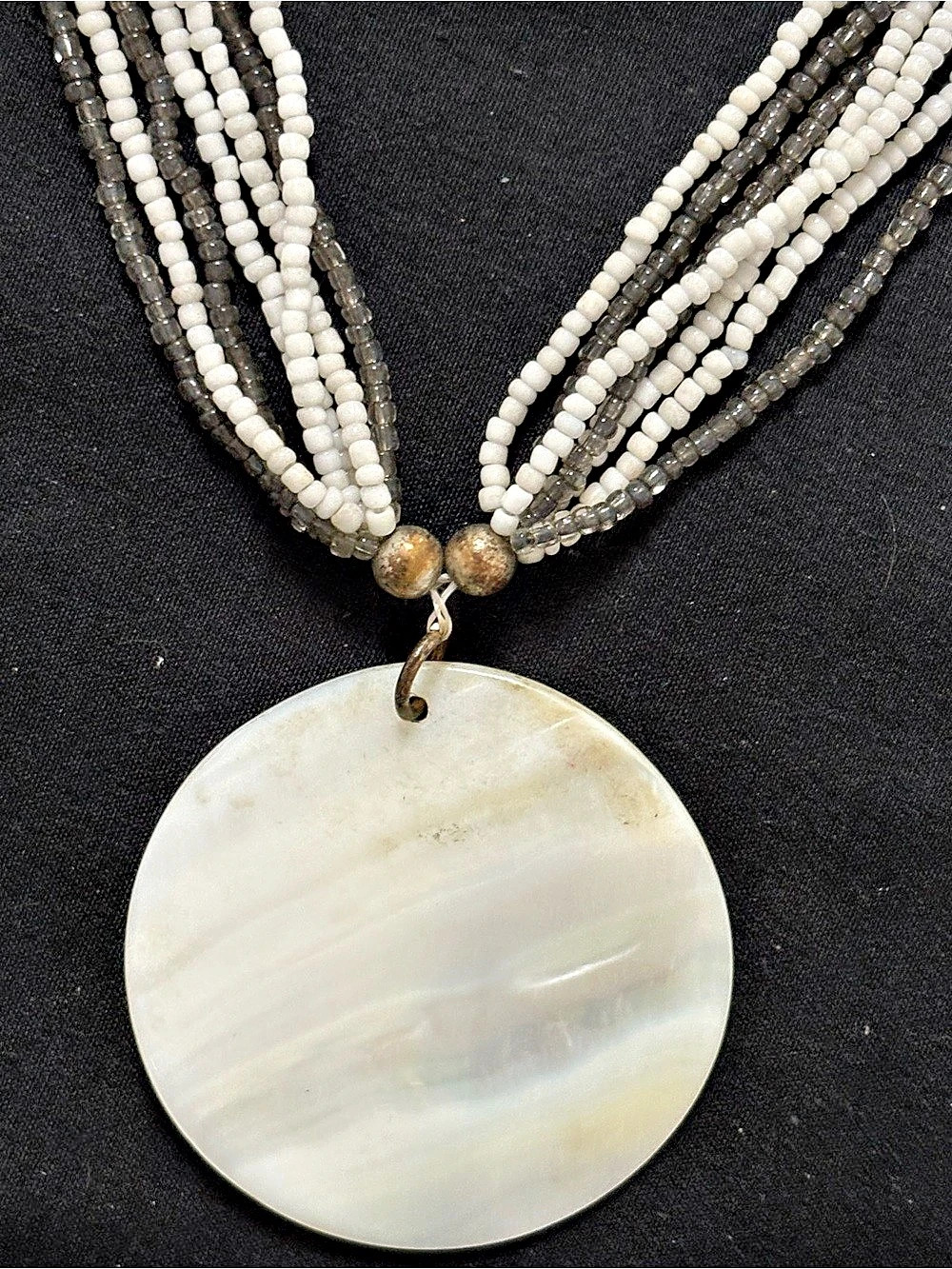 Multi-Strand Pendant Necklace in White & Gray Like New